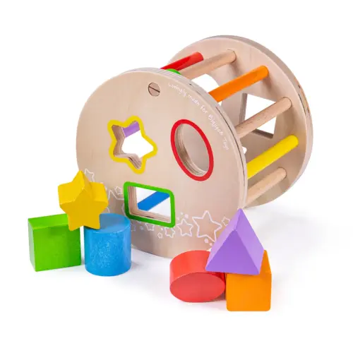 Bigjigs Toys First Rolling Wooden Shape Sorter - 15 x 12.5cm -Each