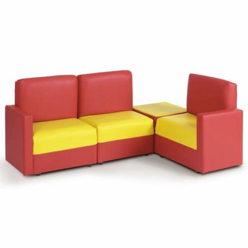 PVC Seat Red & Yellow Reading Corner - Chair:700 x 600 x 500mm, Sofa: 1060 x 940 x 500mm - Per Set