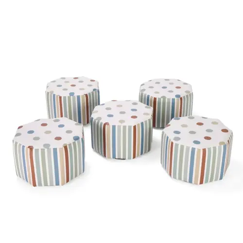 Hexagonal Spot & Stripe Seating Pouffes - Pack of 5