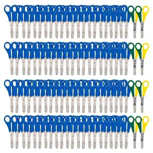 School Plastic Handle Safety Ruler Scissors in Storage Box - 5.5"/14cm - 84 Right Handed & 12 Left Handed - Pack of 96
