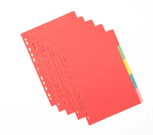 Coloured A4 Manilla 5 Part Multi-Hole Punched Subject Dividers - Assorted - Pack of 50