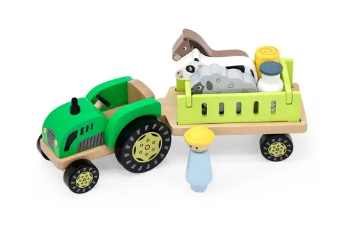 Viga Wooden Farm Tractor, Trailer & Animals - Assorted - Per Set