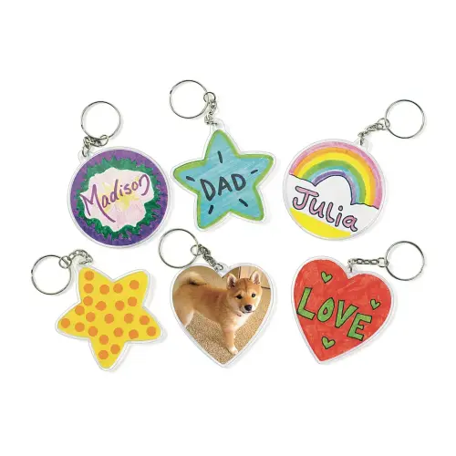 Create Your Own Key Rings - Assorted Shapes (4 each of 3 Designs) - Pack of 12