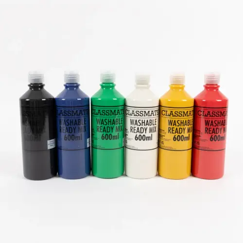Washable Coloured Ready Mixed Liquid Poster Paint - Assorted - 600ml - Pack of 6