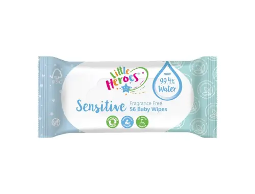 Little Heroes Biodegradable Sensitive Fragrance Free 99.4% Water Baby Wipes - Pack of 56