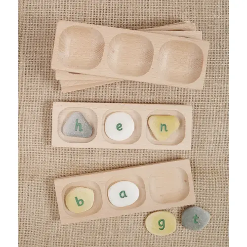 Yellow Door Beech Wooden Word Building 3 Section Trays - Pack of 6