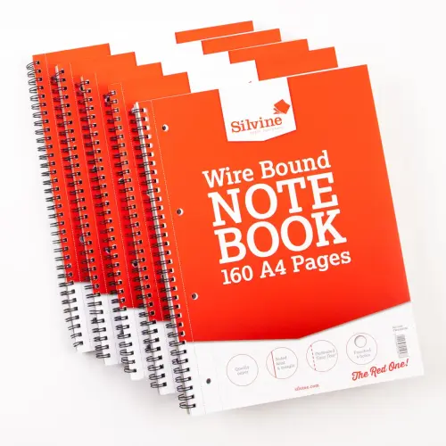 A4/297 x 210mm Silvine Spiral Bound Sidebound 8mm Ruled with Margin Note Book - 160 Page - Pack of  6