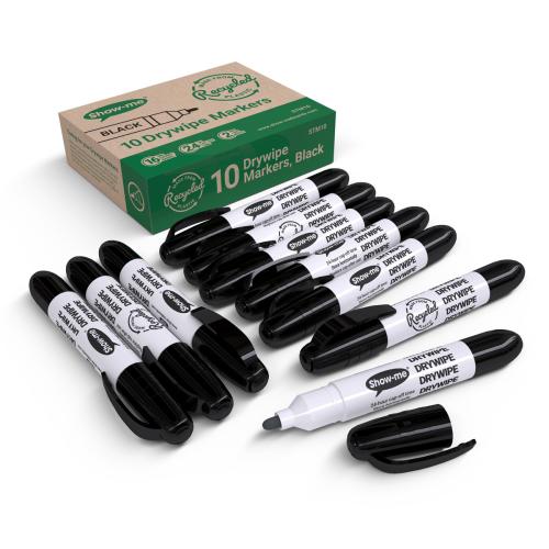 Show-Me Teachers Eco Black Bullet Tip Drywipe Whiteboard Markers - 2mm Nib - Pack of 10