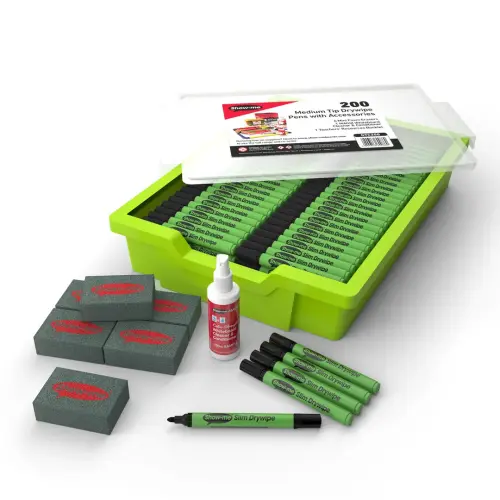 Show-me Black Medium Tip Drywipe Whiteboard Pens Classroom Tray + Accessories - Assorted - Per Tray