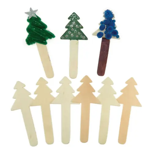 Wooden Christmas Trees Craft Sticks - Approx 10cm - Pack of 10