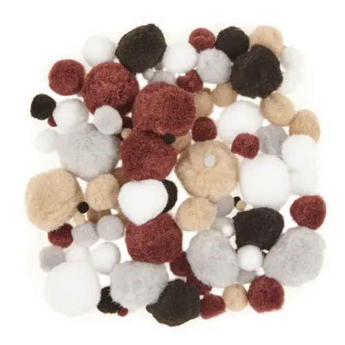 Animal Colour Pom Poms - Assorted Colours & Sizes - Pack of 100