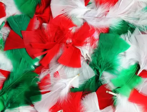 Festive Coloured Feathers - Assorted Red, Green & White - 50g Bag - Each