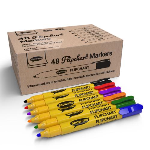 Show-me Coloured Bullet Tip Flip Chart Markers - 2mm Nib - Assorted - Pack of 48 (8 x 6 colours)