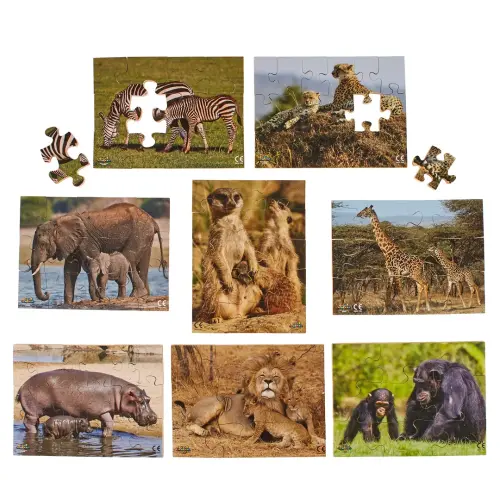 Wild Animals & Their Young Wooden Jigsaw Puzzles - 200 x 150mm - Assorted - Pack of 8