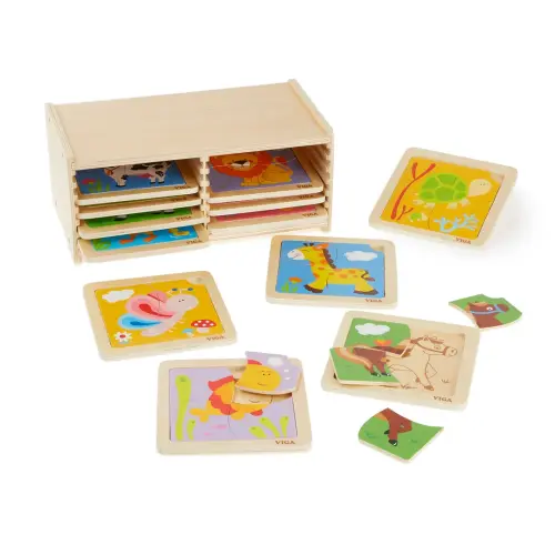 Viga 4 Piece Wooden Jigsaw Puzzle Set in Storage Box - Puzzle Size 150 x 150 x 8mm - Assorted - Pack of 12