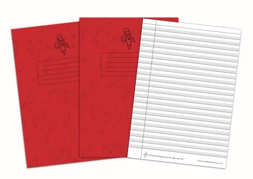 Morrells A4/297 x 210mm Red Cover Handwriting Letter Formation Shaded Wide 12mm Black Lined with Margin Exercise Book - 40 Page - Pack of 50