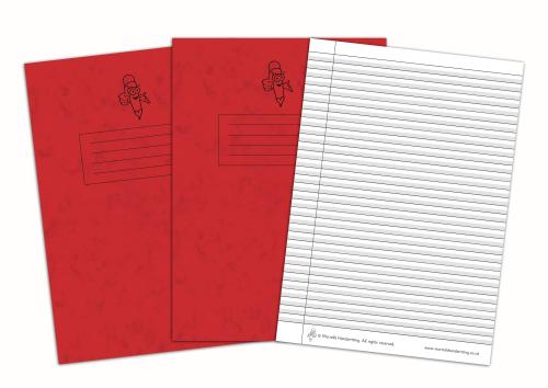 Morrells A4/297 x 210mm Red Cover Handwriting Letter Formation Shaded Narrow 8mm Black Lined with Margin Exercise Book - 40 Page - Pack of 50