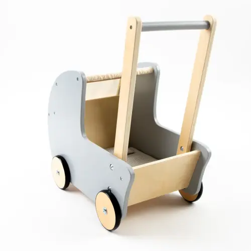 Role Play Grey & White Wooden Dolls Pram - 550 x 550 x 330mm - Each