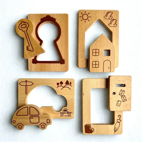 Little Looking Wooden Exploration & Discovery Shapes Set 2 - 140 x 100 x 12mm - Assorted - Pack of 4 Shapes (8 Pieces)