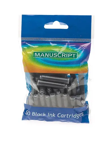 Manuscript Black Fountain Pen Ink Cartridges - Pack of 50