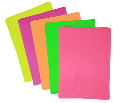 A4/297 x 210mm Fluorescent 100gsm Coloured Copier Paper - Assorted - Pack of 100 (5 x 20)