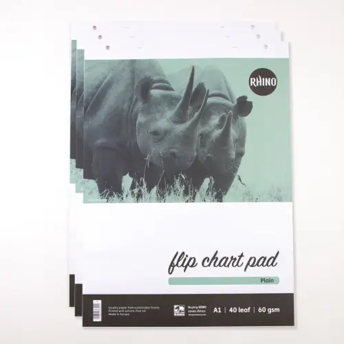 A1/841 x 594mm Rhino Plain Page Flip Chart Pads - 40 Sheets - Pack of 5