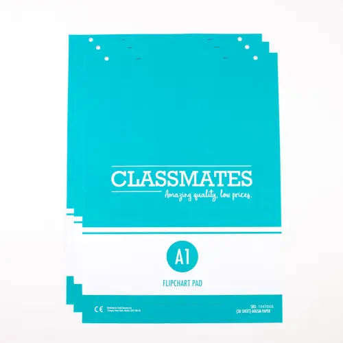 Classmates A1/841 x 594mm Plain Page Flip Chart Pads - 30 Sheets - Pack of 5