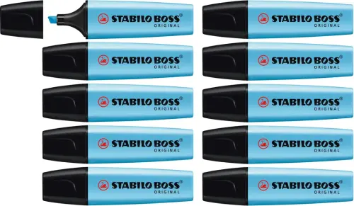 Stabilo Boss Original Chisel Tip Blue Highlighter - 2mm Nib Underlining/5mm Nib Highlighting - Pack of 10
