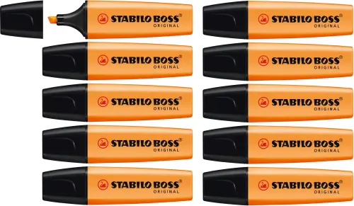 Stabilo Boss Original Chisel Tip Orange Highlighter - 2mm Nib Underlining/5mm Nib Highlighting - Pack of 10