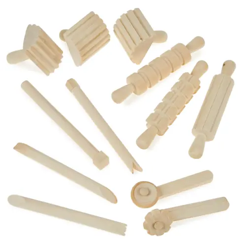 Wooden Modelling Dough Tools Set - Assorted - Pack of 12