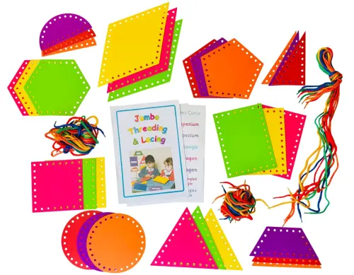 Jumbo Gemetric Threading Shapes includes Yarn, Cardboard Shapes & Templates Pack - Assorted Shapes - Pack of 30