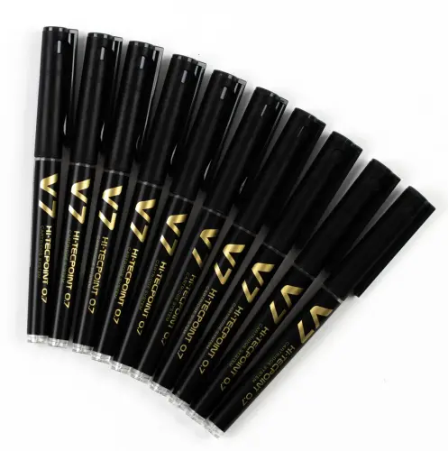 Pilot Hi-Tecpoint V7 Black Fineliner Pens - 0.5mm Nib - Pack of 10