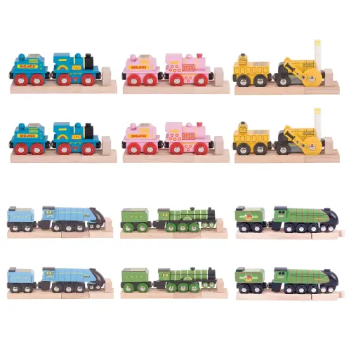 BigJigs Wooden Trains - 160 x 195 x 100mm - Assorted 12 each Engines & Carriages - Pack of 24