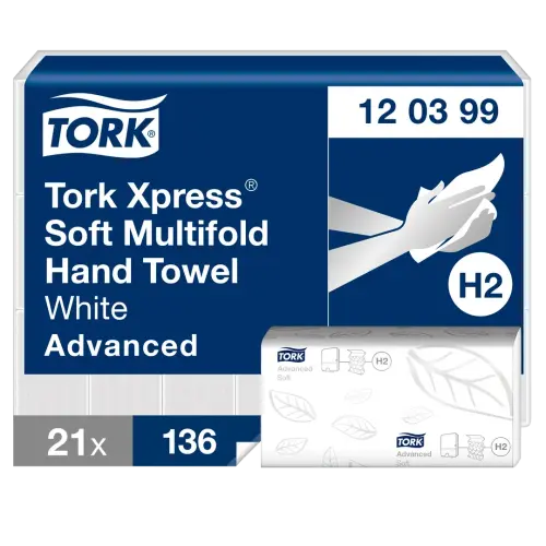 Tork H2 Xpress White 2 Ply Soft Multifold Paper Hand Towels - 21 x 136 Towels Per Sleeve - Pack of 2856