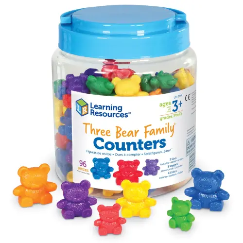 Learning Resources Three Bear Family Counters - 6 Colours, 3 Sizes & 3 Weights - Assorted - Tub of 96