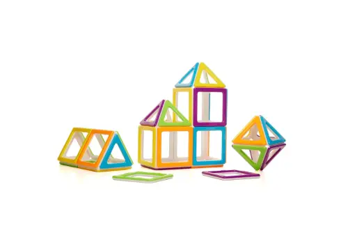Polydron Mega Magnetic Set - 20 Squares, 16 Equilateral Triangles & Guide - Assorted - Pack of 36