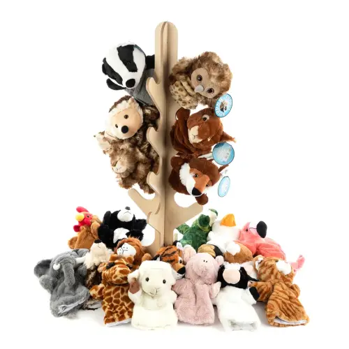 Puppet Tree Tidy & 22 Assorted Puppets (6 Woodland Animals, 8 Wild Animals & 8 Farm Animals) - 890 x 280mm - Each