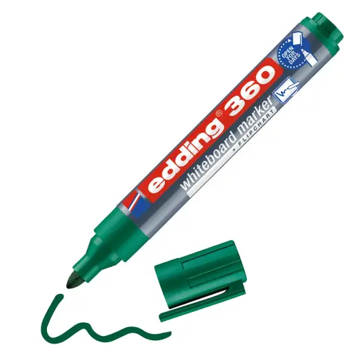 Edding 360 Green Bullet Tip Drywipe Whiteboard Marker - 1.5-3mm Nib - Pack of 10
