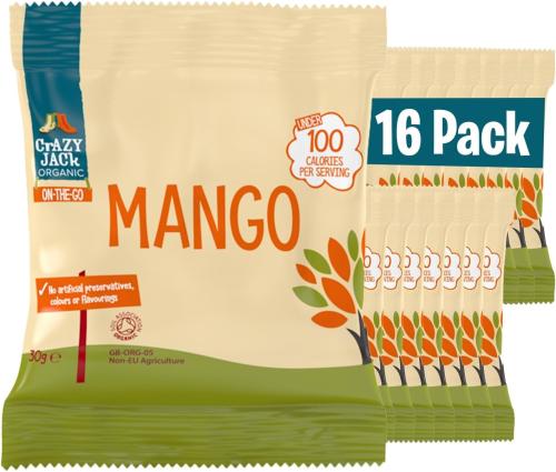 Crazy Jack Organic Dried Mango Slices Snack Packs (Vegan) (GF) 30g x 16