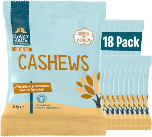 Crazy Jack Organic Cashew Nuts Snack Packs (Vegan) (GF) 30g x 18