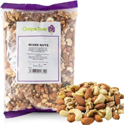 Grape Tree Mixed Nuts Raw & Unsalted Almonds, Walnuts, Cashews, Peanuts 1KG x 1