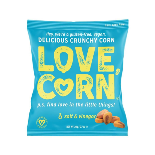 Love Corn Crunchy Corn Salt & Vinegar (Vegan) (GF) Snack Packs 20g x 24