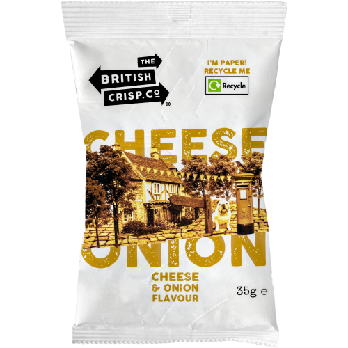 British Crisp Co Cheese & Onion Crisps Fully Recyclable Paper Bag 30g x 24