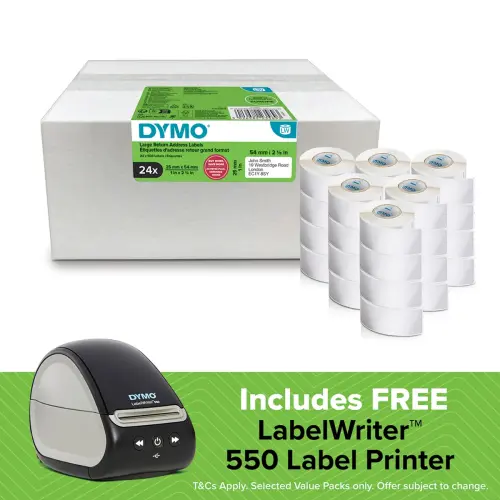 DYMO LabelWriter Return Address Labels 25mm x 54mm 24 Rolls + FREE LabelWriter 550 Label Printer