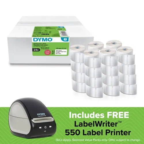 DYMO LabelWriter Multi-Purpose Labels 32mm x 57mm 24 Rolls + FREE LabelWriter 550 Label Printer