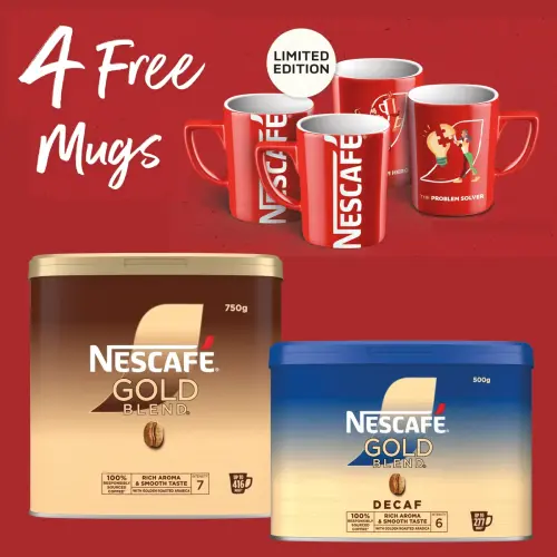 Buy Nescafe Gold Blend 750g + Gold Blend Decaffeinated Coffee 500g Get FOC Set of 4 Red Mugs