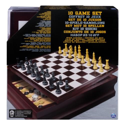 10 Family Games Set in Wood Cabinet, Chess, Draughts, Backgammon