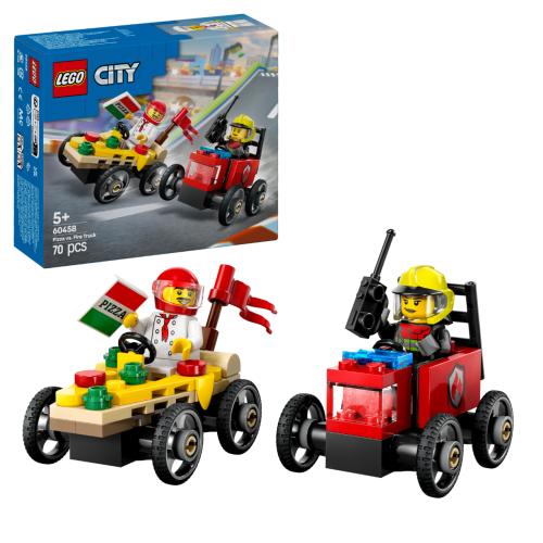 LEGO City Pizza vs. Fire Truck Race Car Pack Toy Soapbox Racing Set 60458