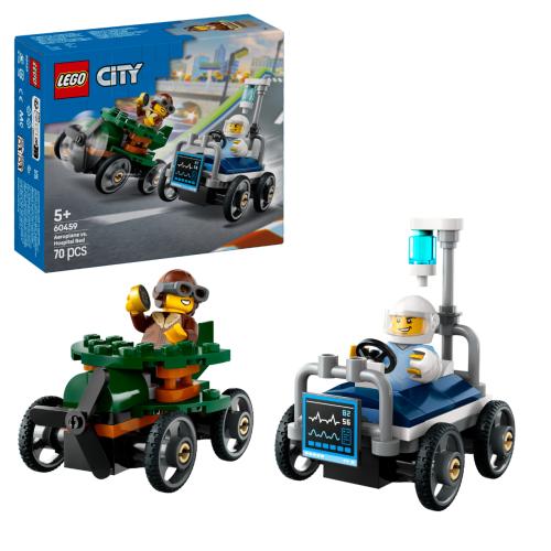 LEGO City Airplane vs. Hospital Bed Race Car Pack Soapbox Racing Toy 60459