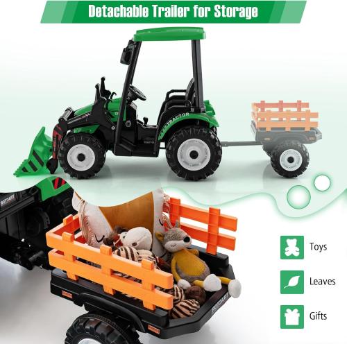 12 Volt Tractor and Trailer with Roof & Front Loader - Toymaster - Fagan Toys